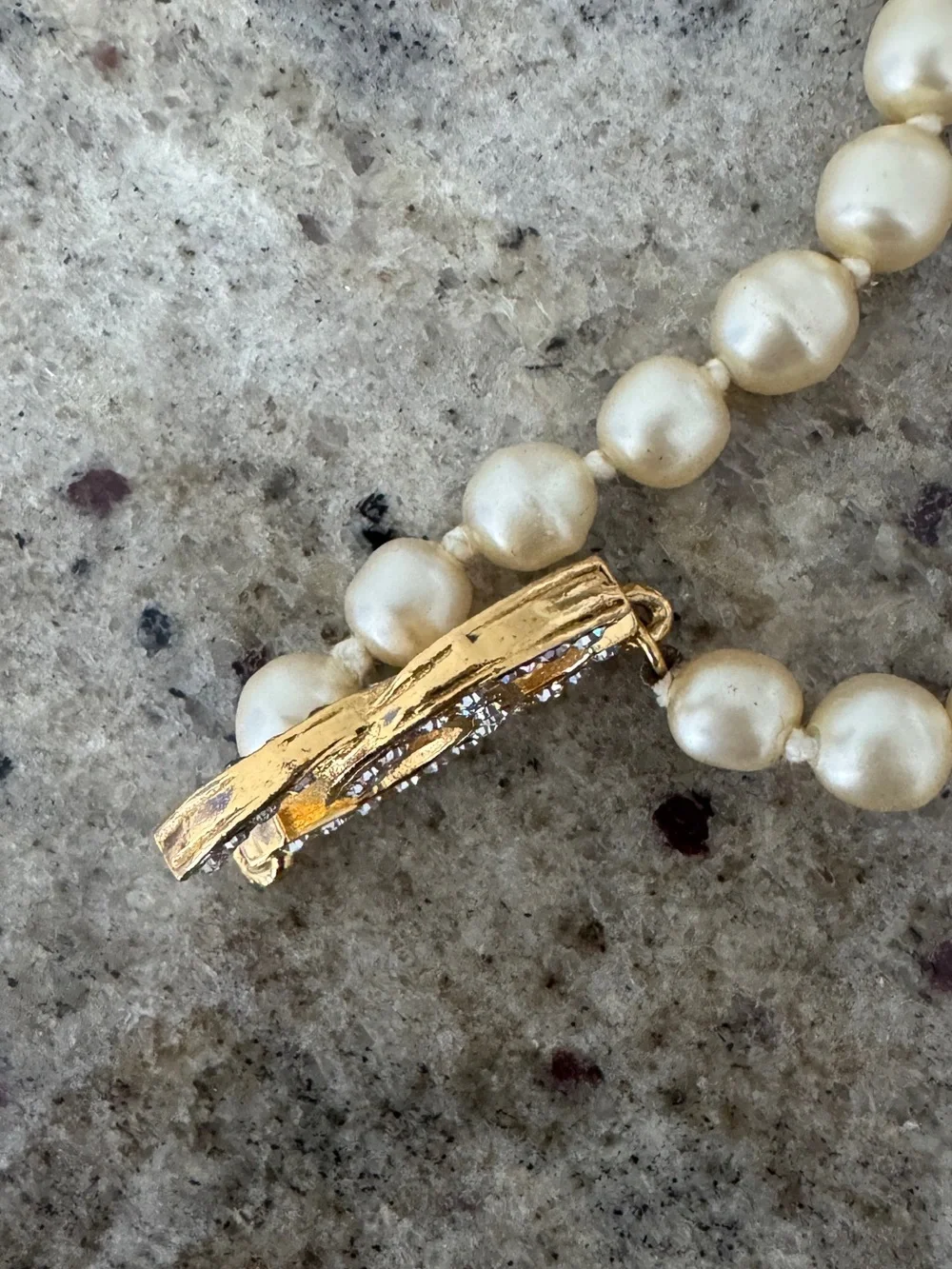 70s Chanel Necklace Pearl Strass Crystal Gold Plated Pendant Collar Collier